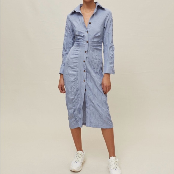 Ghospell Blue Button Down Midi Dress - Picture 1 of 8